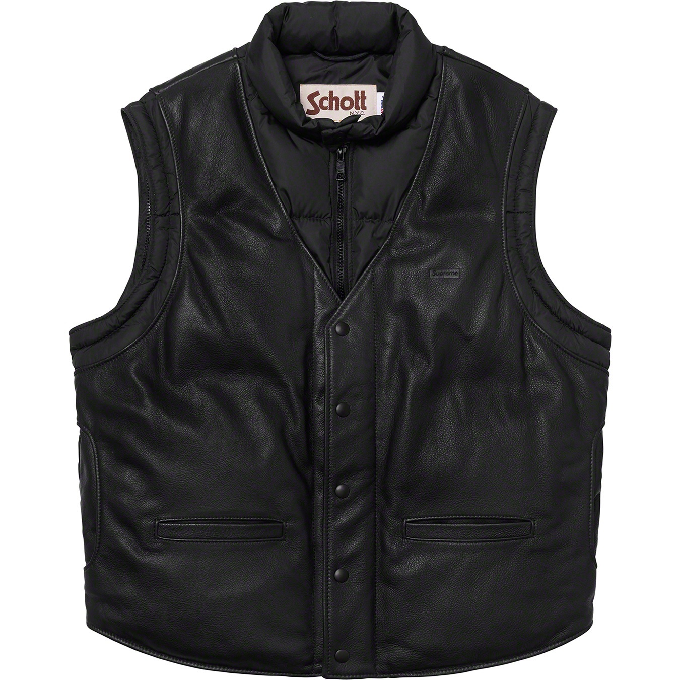 Supreme®/Schott® Down Leather Vest Puffy Jacket view 17